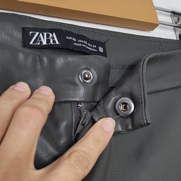 Zara Women's Light Green Faux Leather High Rise Skinny Leggings Size XS - Picture 7 of 15